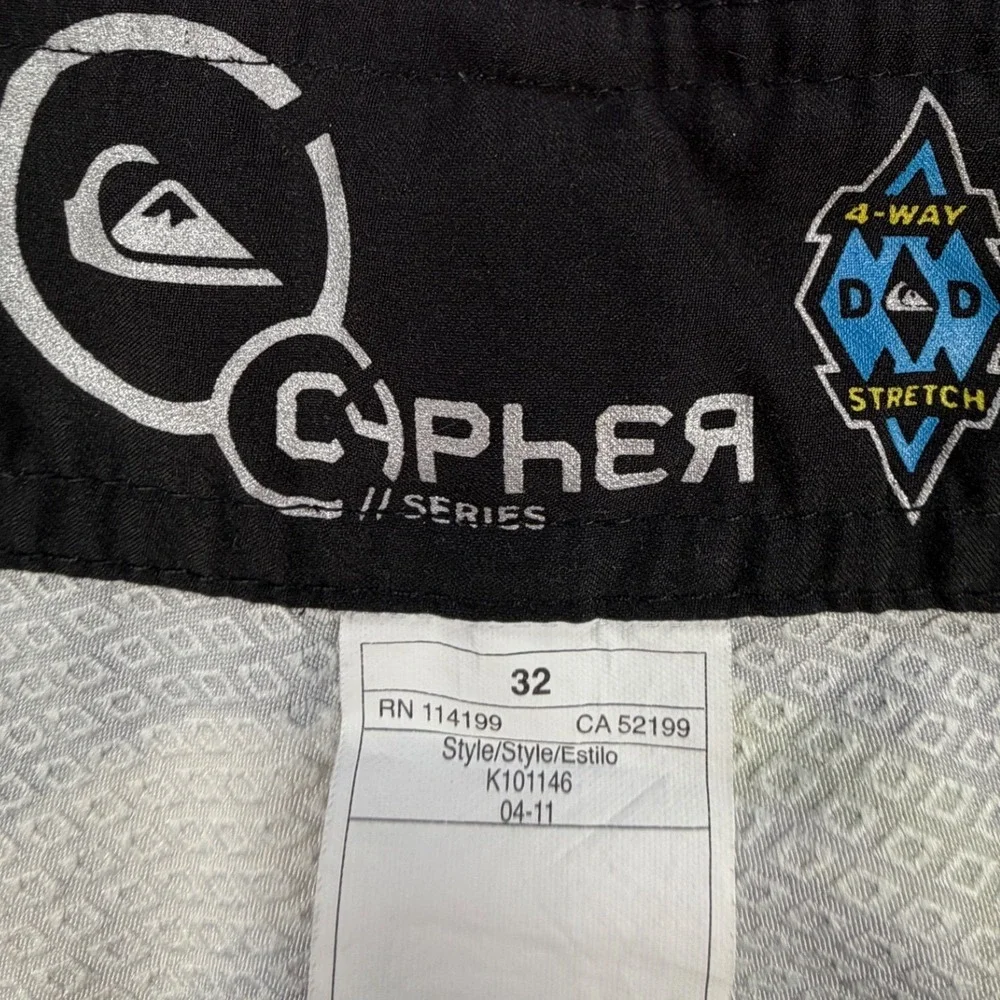 Quiksilver Cypher Series Board Shorts Mens 32 Black Green Striped 4-Way Stretch
